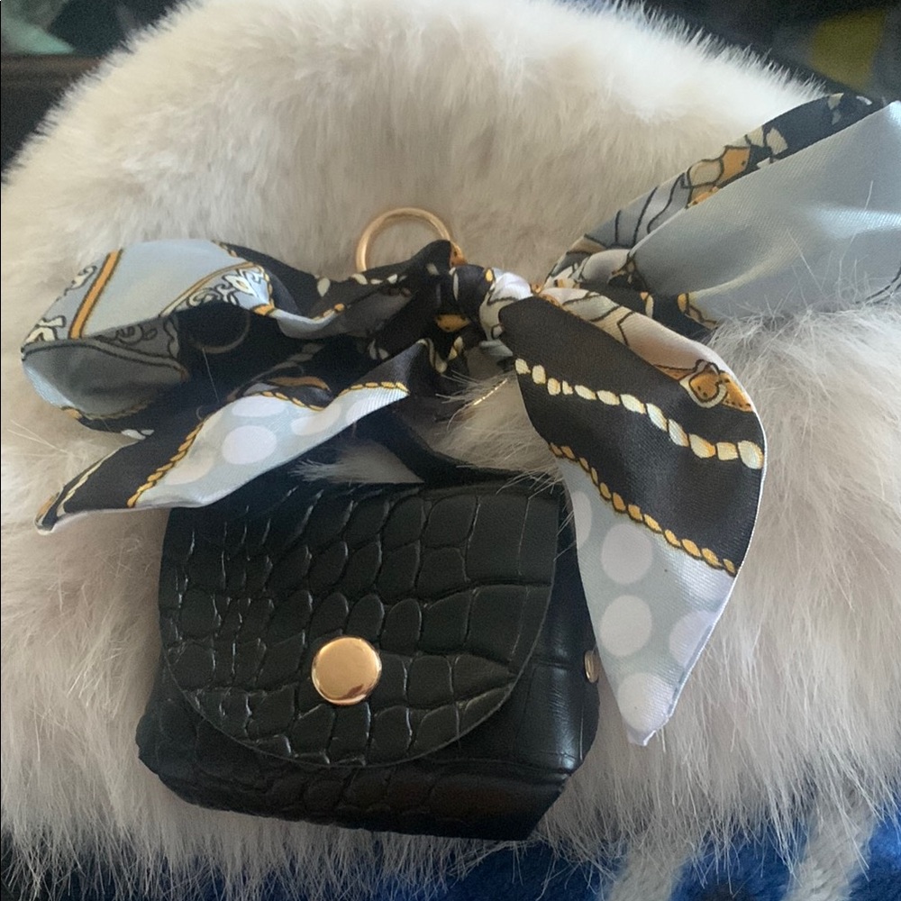 Black Croc Like Mini Bag & Key Chain Scarf Accent (Bag Charm)